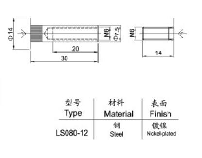 M6連接螺桿LS080-12尺寸